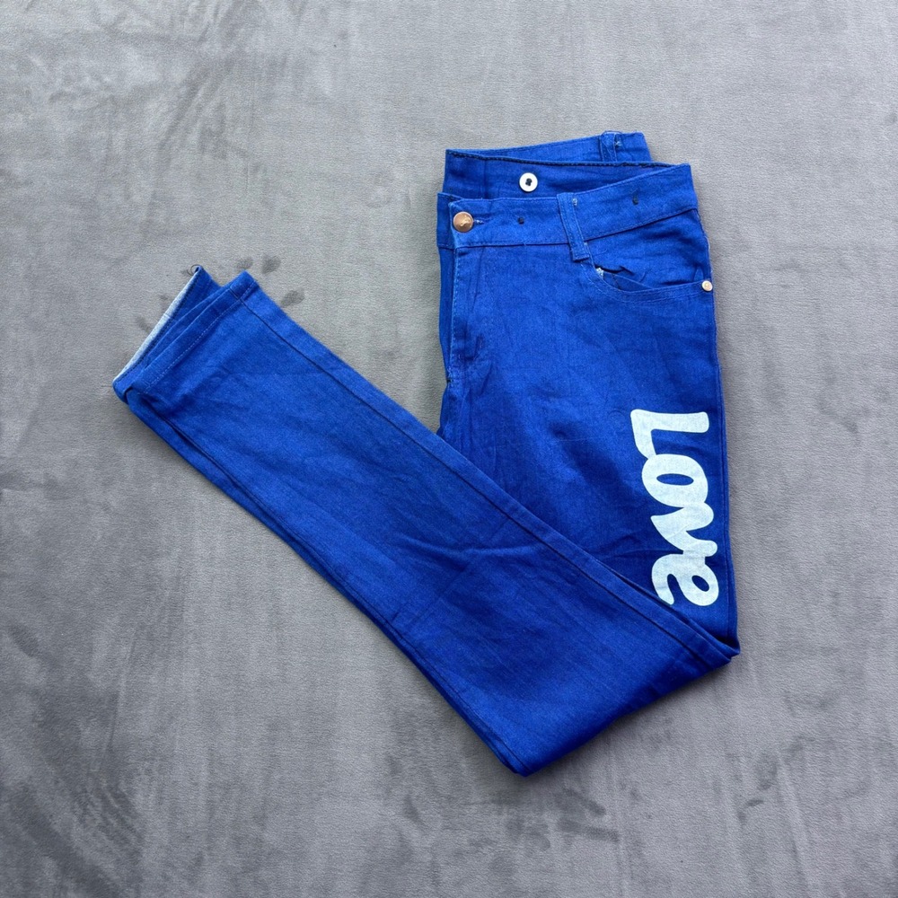 Royal Blue Love Graphic Skinny Jeans Slim Fit Size 32 Colorful